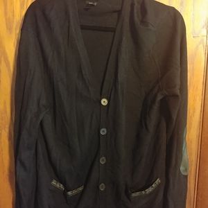 John Varvatos LUXE Merino Wool Leather Cardigan